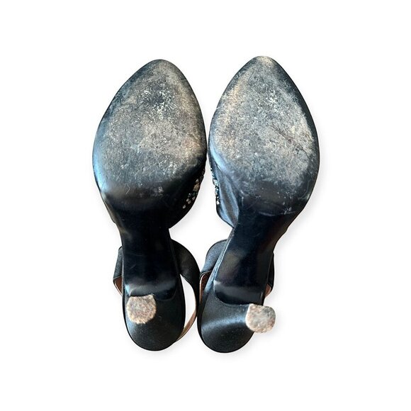 Vintage Saks-Fifth Avenue/Fenton Footwear Black Satin Beaded Slingback Pumps, 8A - Picture 7 of 15